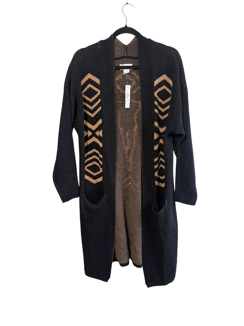 NEW Ariat Size Large Black Beige Aztec Southwestern Hoedown Cardigan Duster Knit